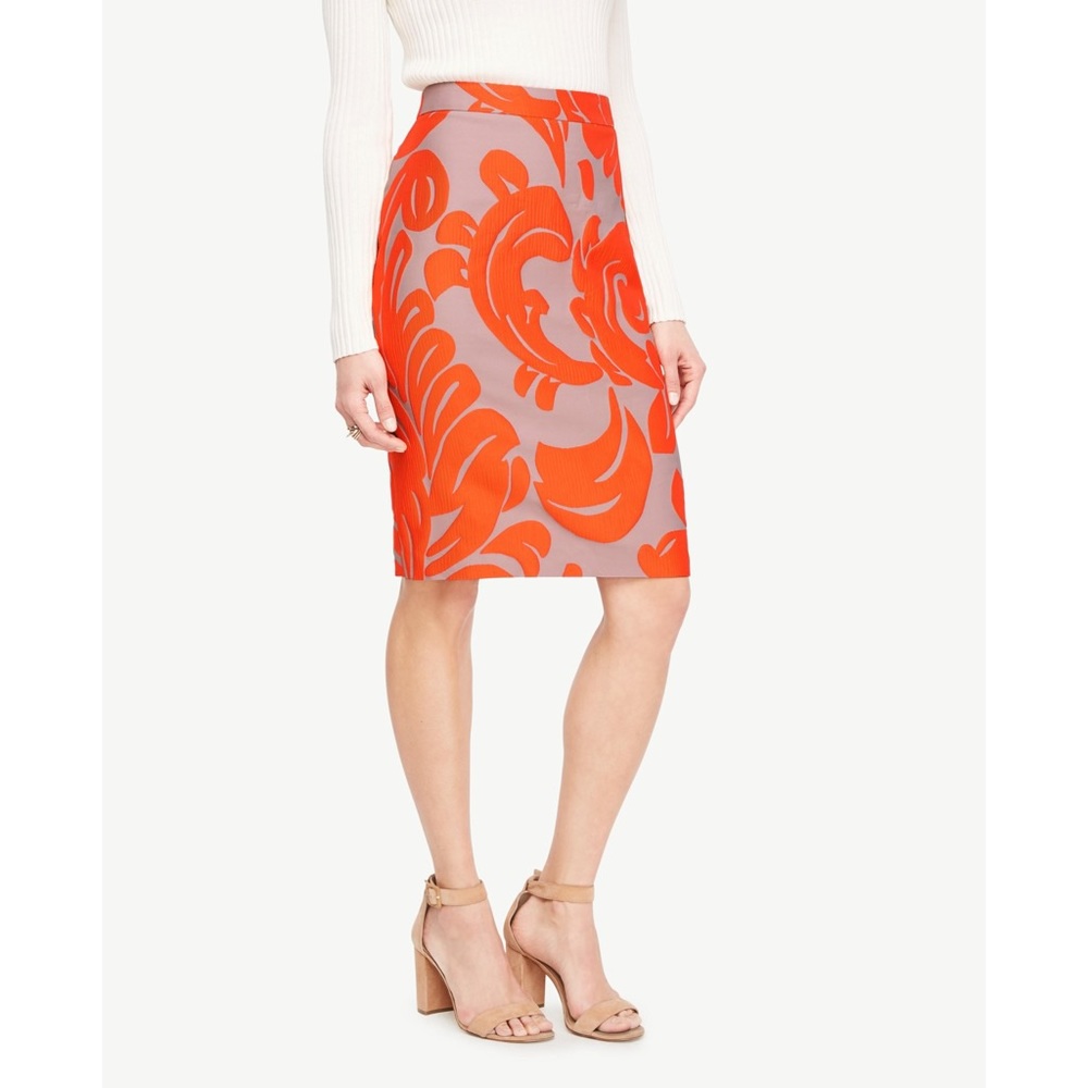Ann Taylor Petite Fan Leaf Pencil Skirt Orange 00P